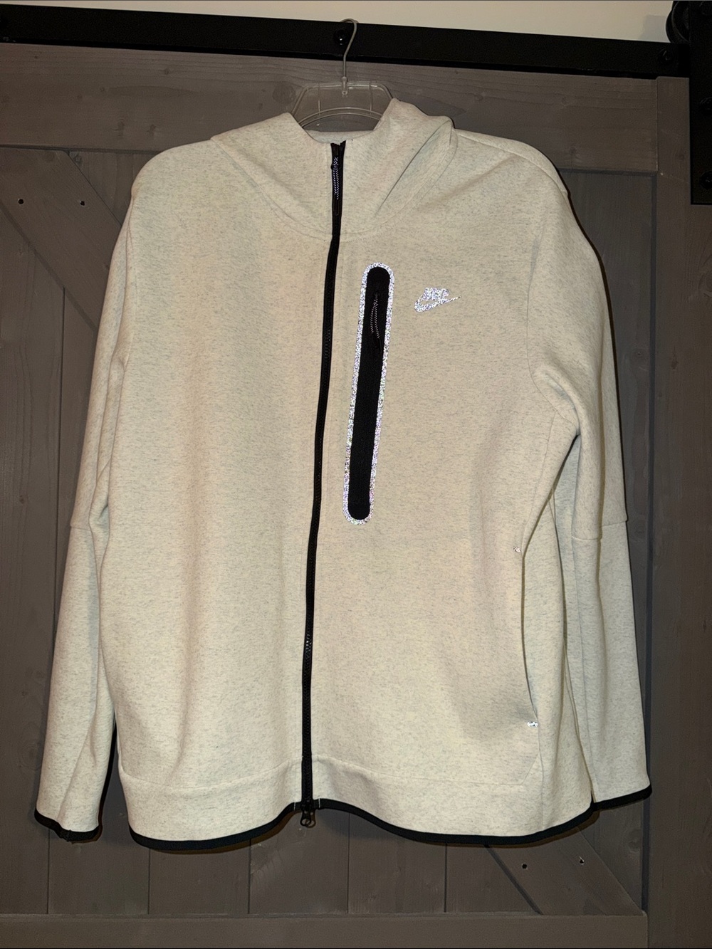 Nike Tech Men's Cream Full-Zip Hoodie with Black Trim
